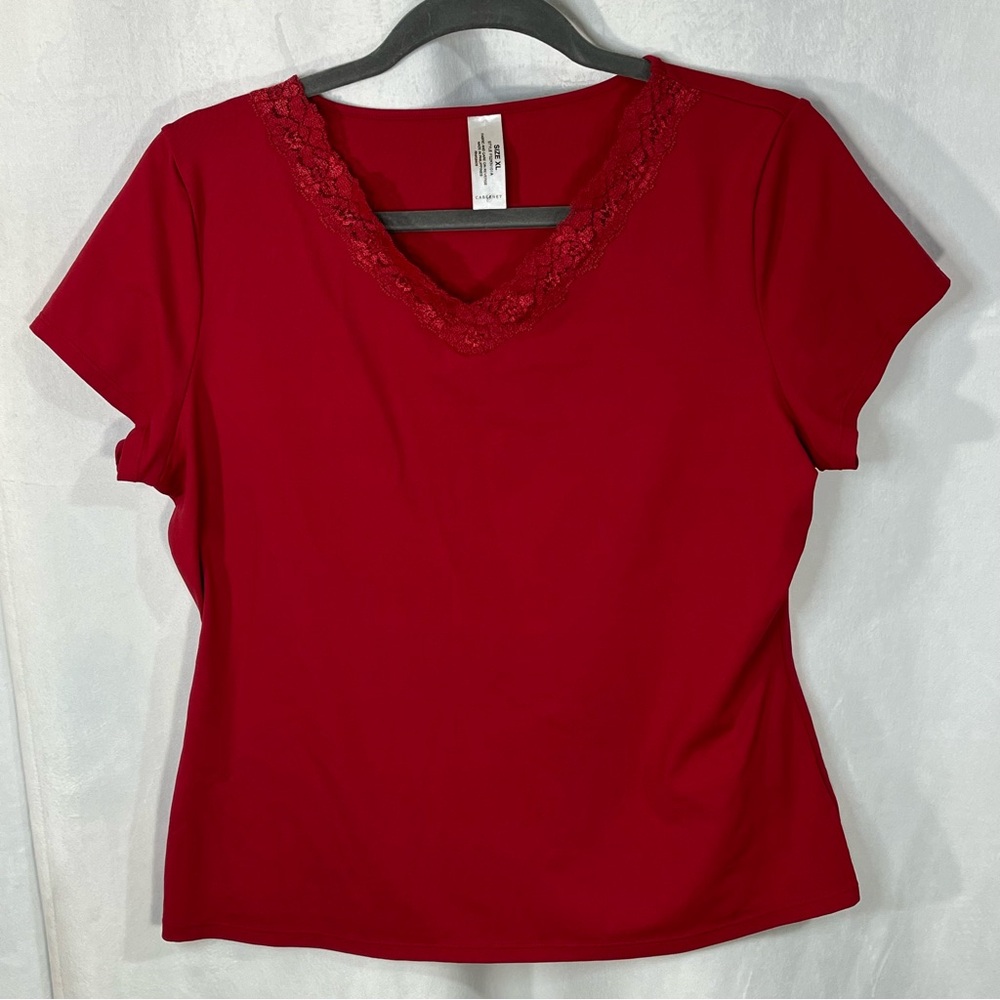 Cabernet‎ V-Neck Lace Short Sleeve Size XL Red